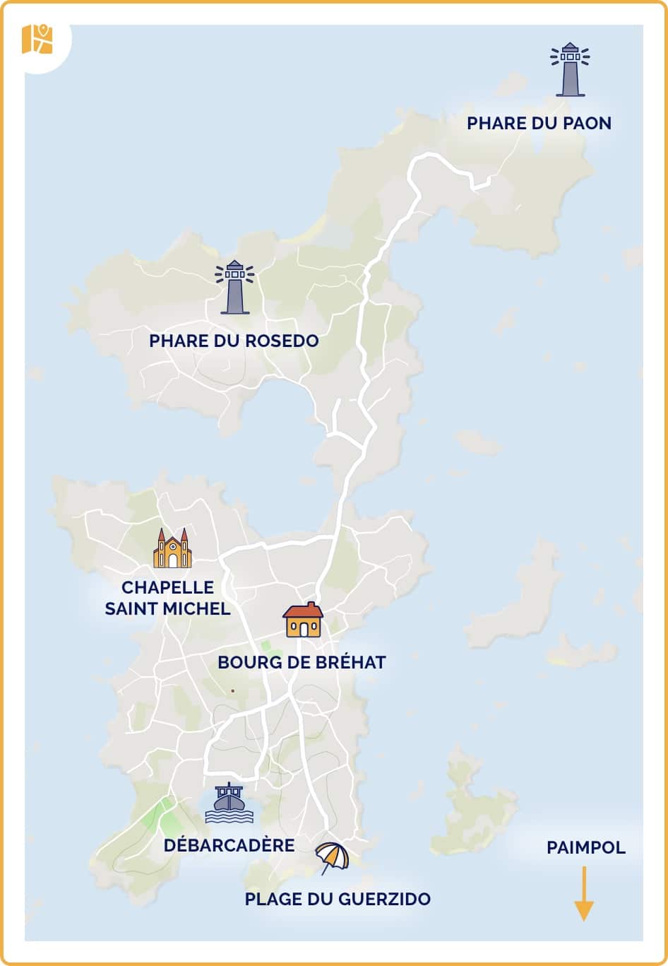 Carte de l'île de Bréhat en Bretagne