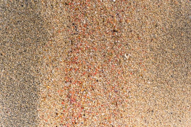 Photographie macro du sable rose de la plage d'Elafonisi