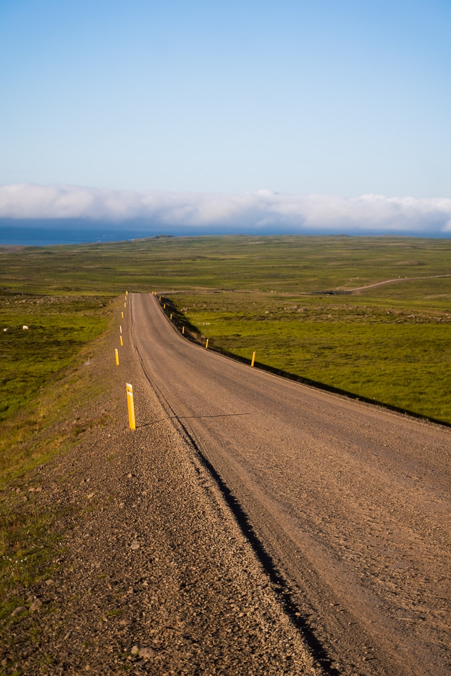 Vue sur une route en terre en Islande