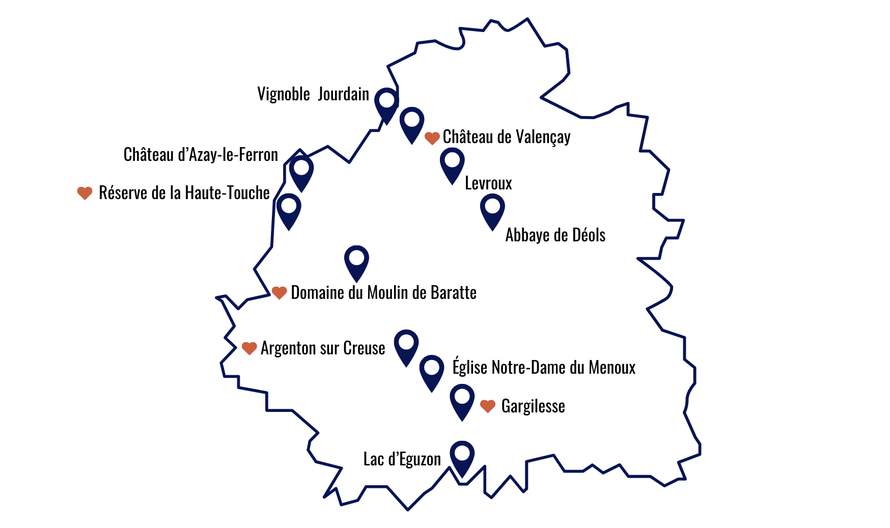 Carte de nos visites et coups de coeur dans l'Indre